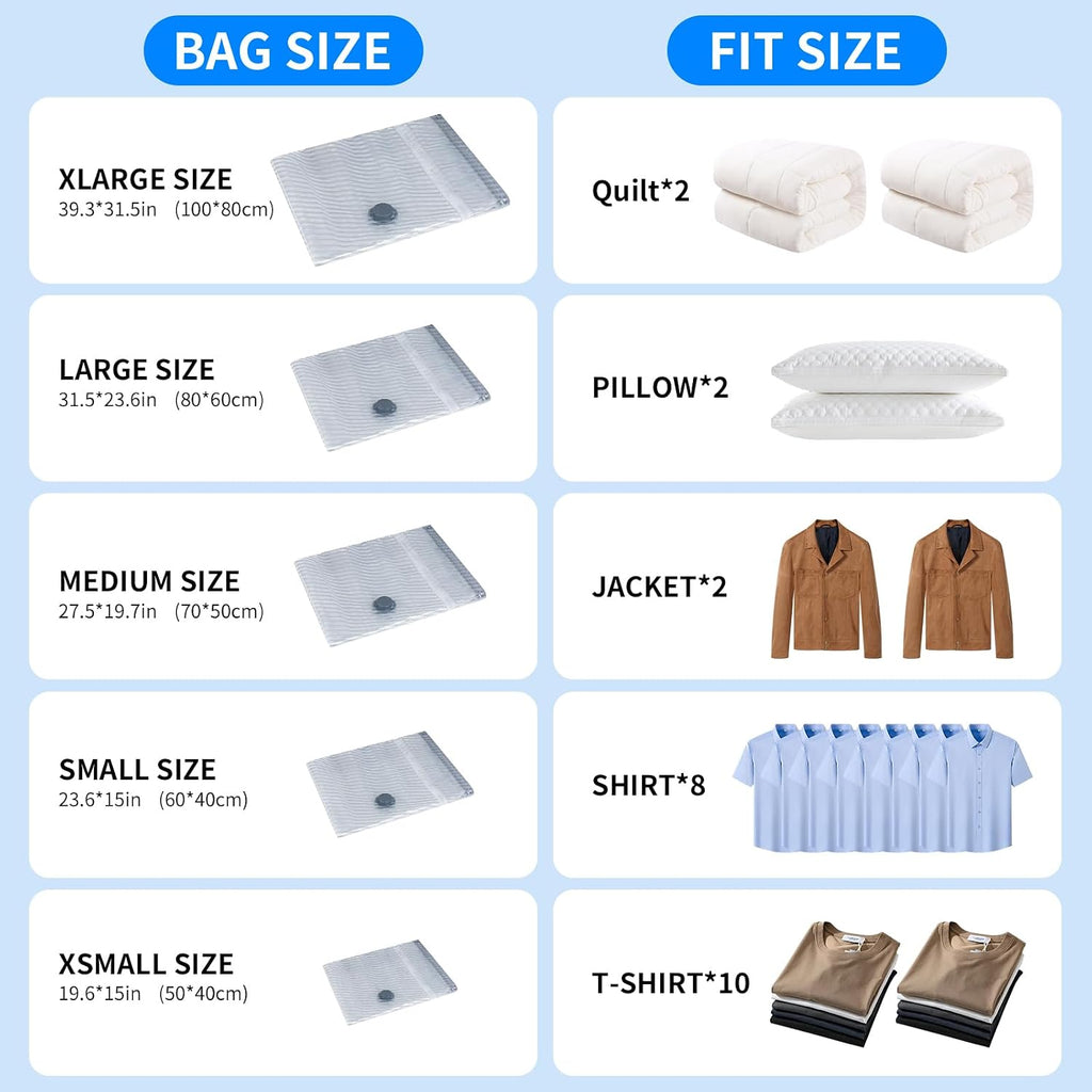 Travel Vacuum Storage Bags Set with Electric Pump (16-Pack)