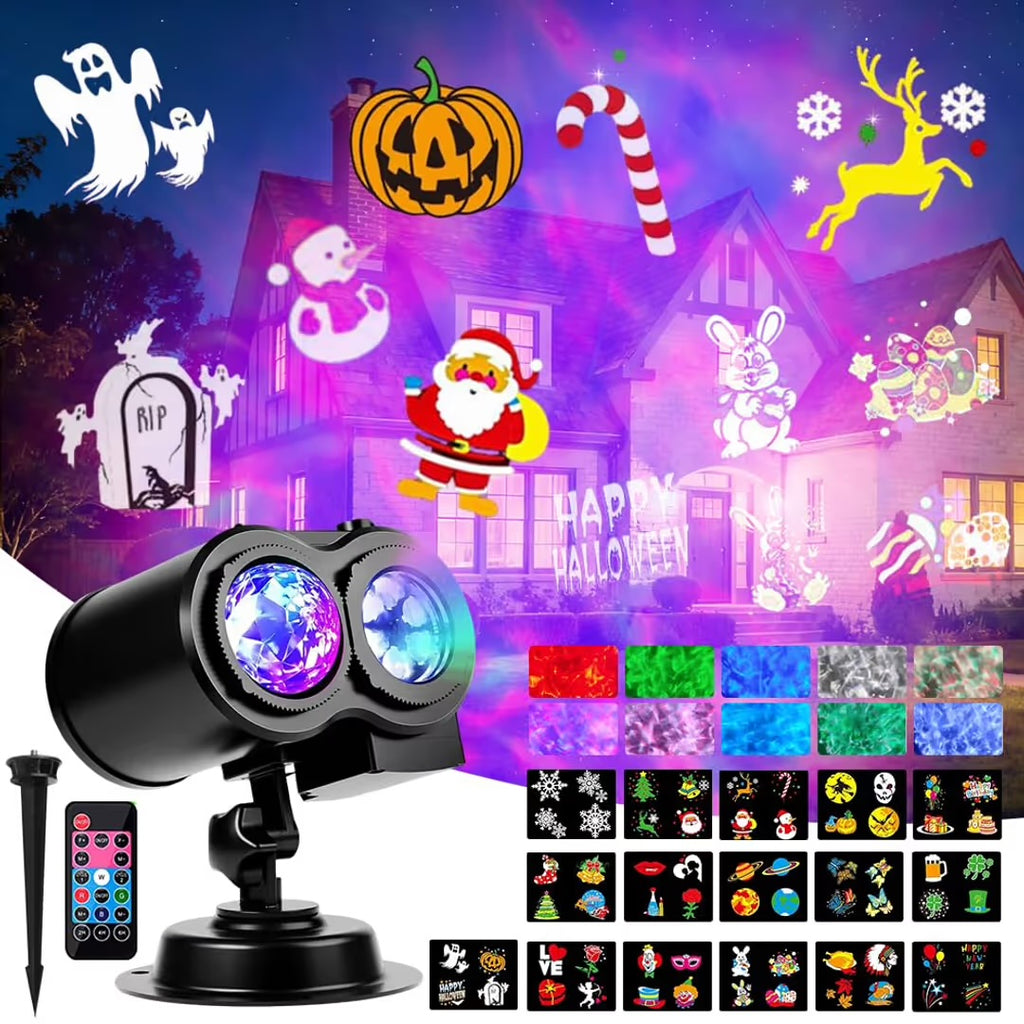 Outdoor Christmas, Halloween, Ocean LED Projector Light with 16 HD Slides & Remote Control
