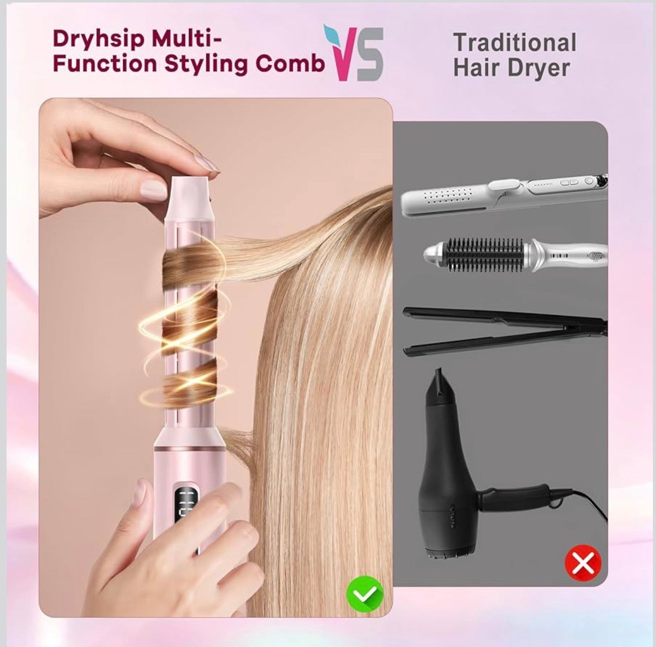 Dryhsip 5-in-1 Professional Hair Styler & Air Dryer Kit | Pearl Pink