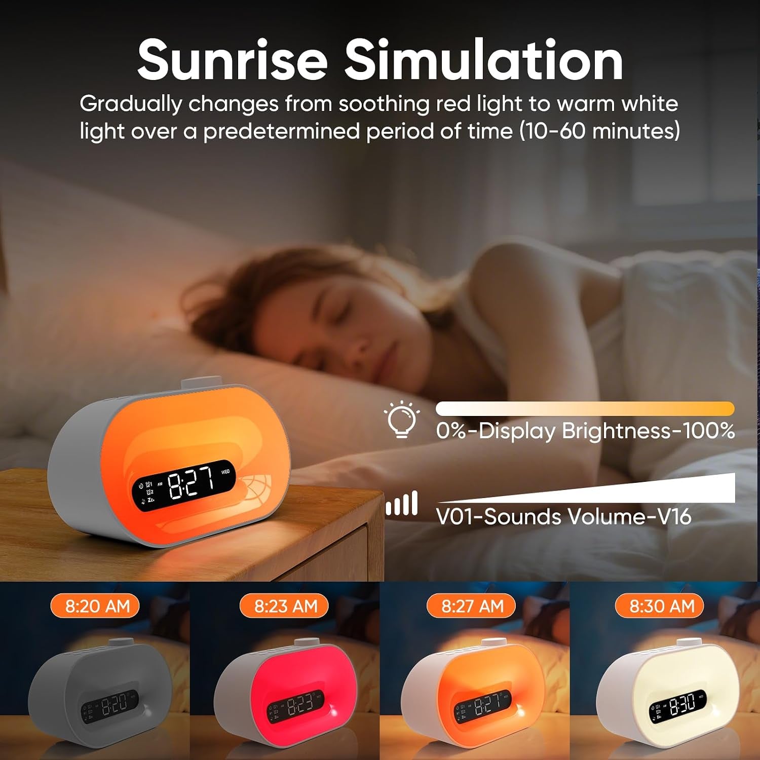 Sunrise Alarm Clock with Wake-Up Light, Dual Alarms & 30 Soothing Sounds