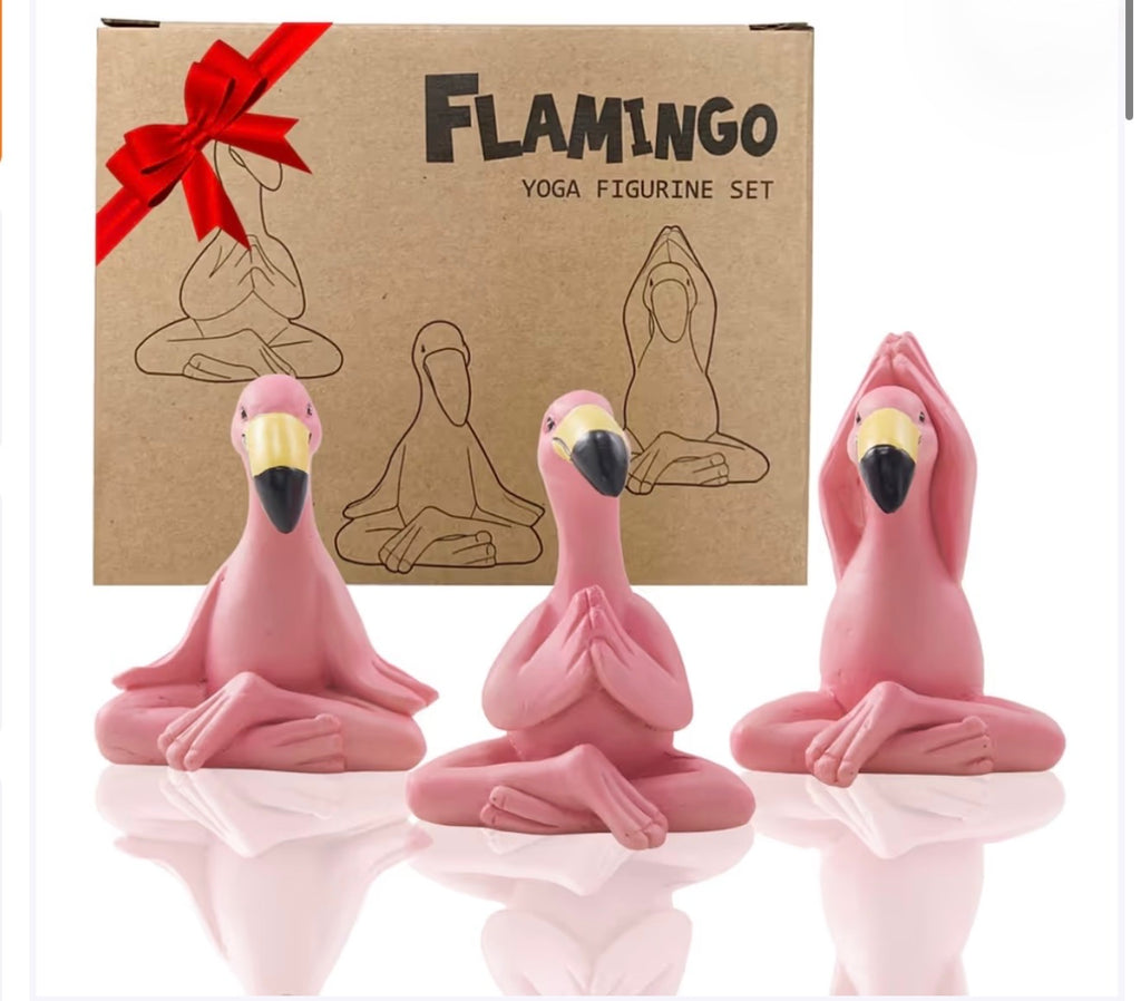 ZenYoga Flamingo Figurines – Set of 3 Resin Meditation Animal Sculptures for Home Decor