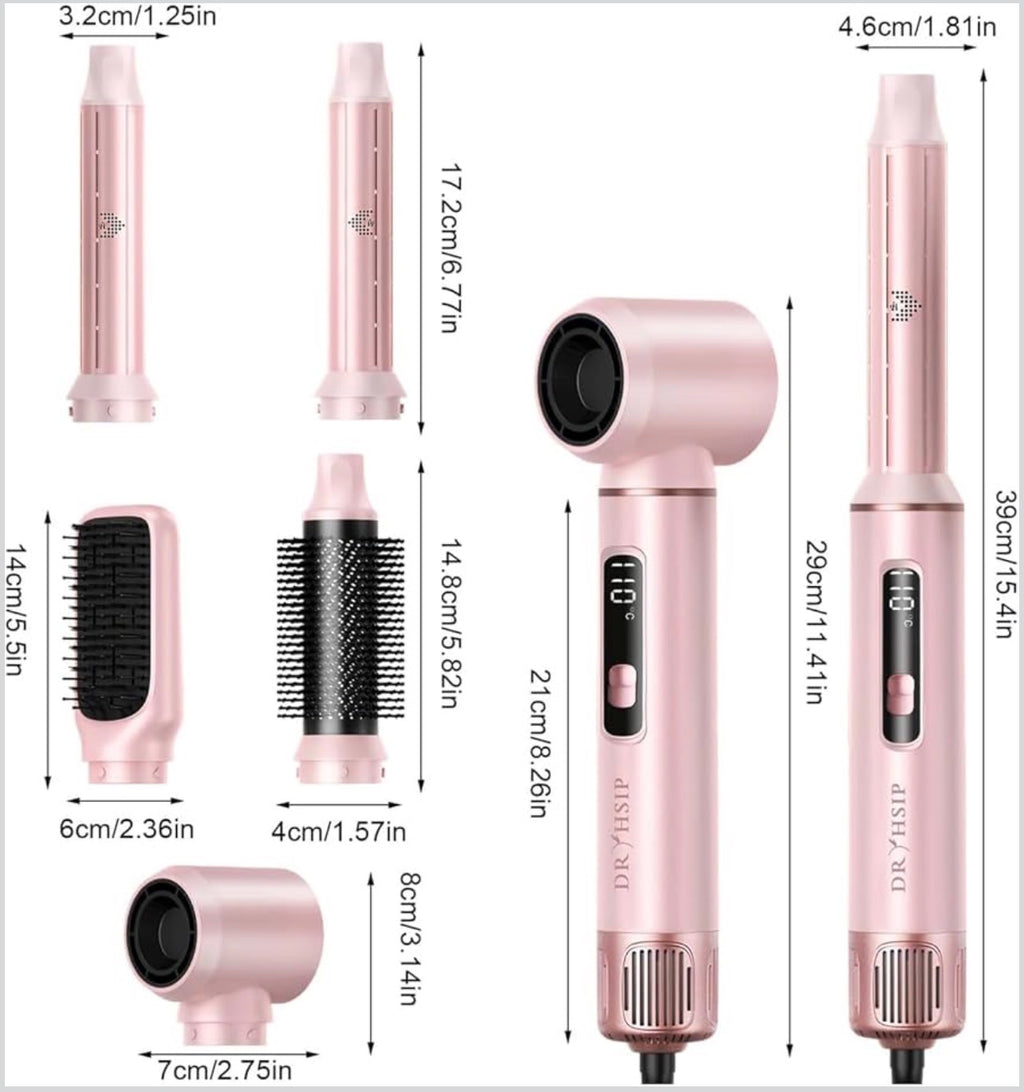Dryhsip 5-in-1 Professional Hair Styler & Air Dryer Kit | Pearl Pink