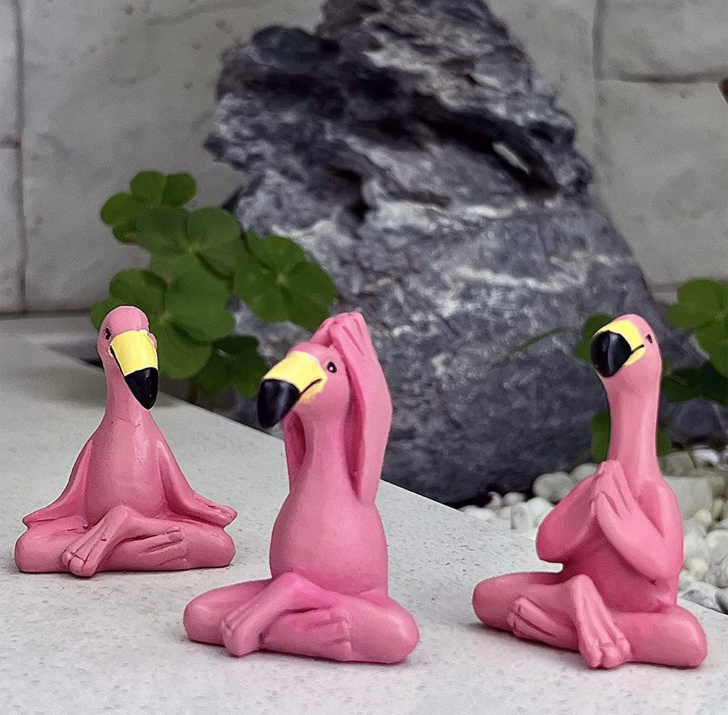 ZenYoga Flamingo Figurines – Set of 3 Resin Meditation Animal Sculptures for Home Decor