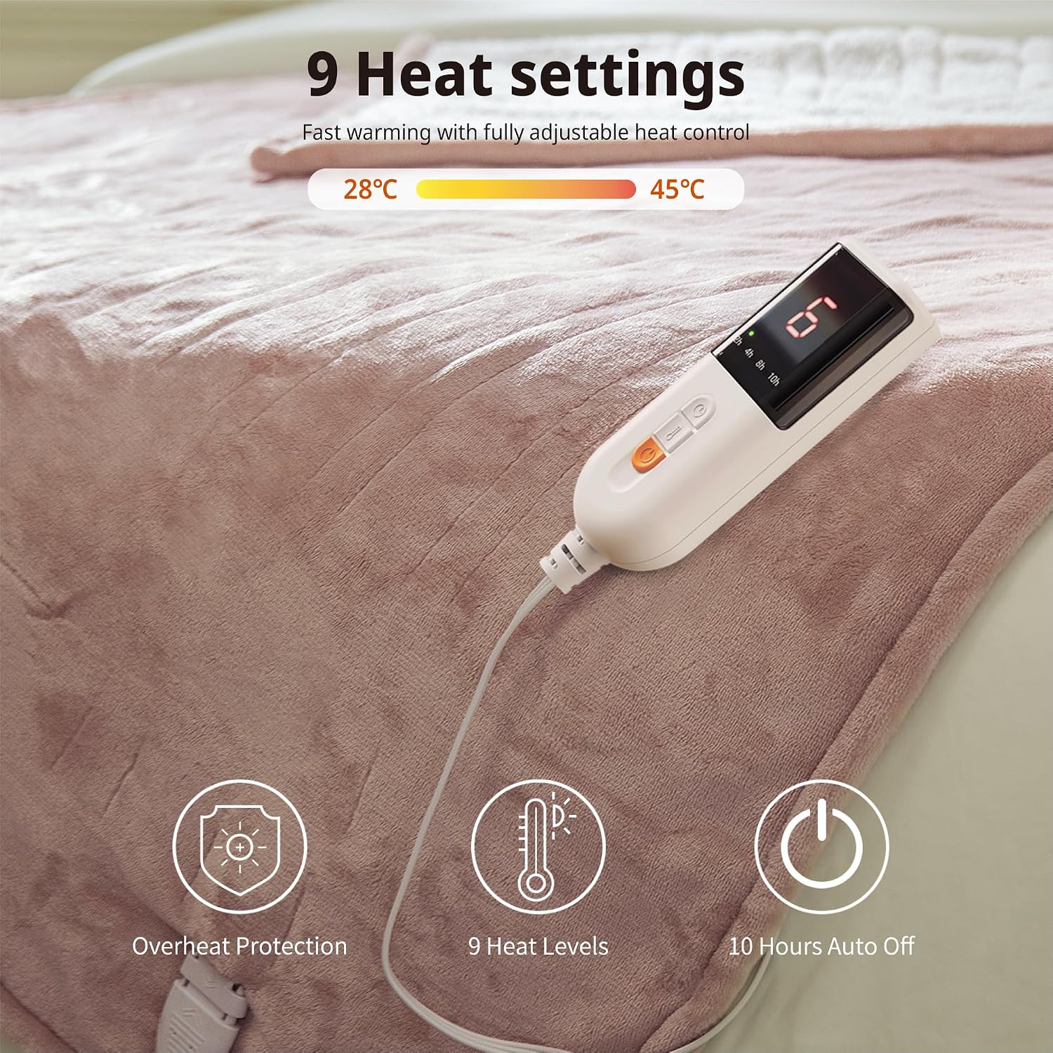 GOTCOZY Electric Heated Throw Blanket | 130x180cm Reversible Flannel Sherpa with 9 Heat Levels & Auto-Off