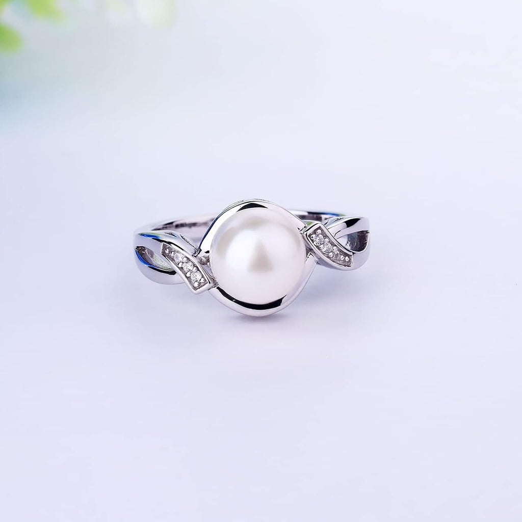 JO WISDOM Pearl Ring - 925 Sterling Silver Infinity Cubic Zirconia