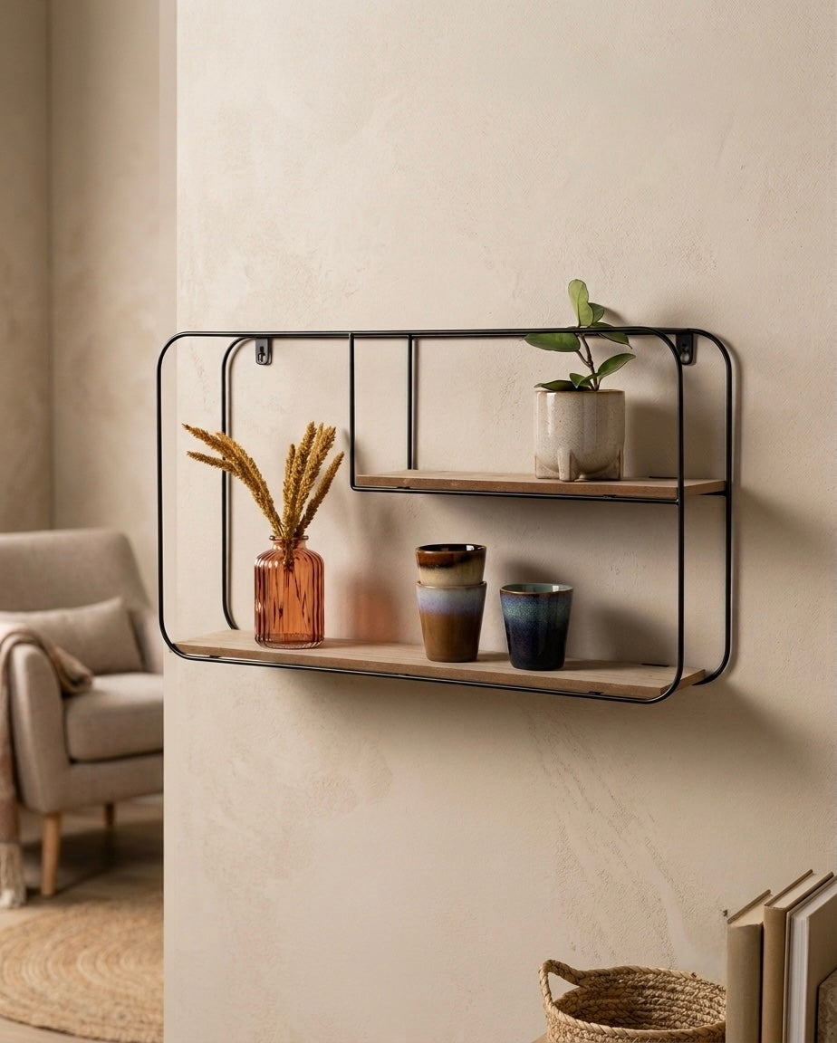 Modern Industrial Wire & Wood Wall Rack