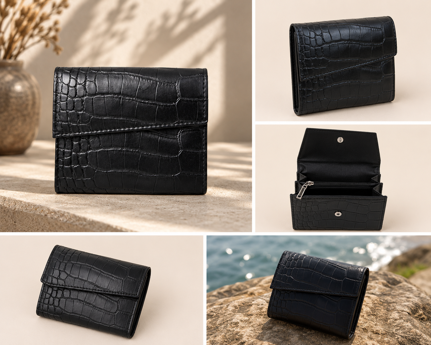 Noir Croc Mini Wallet