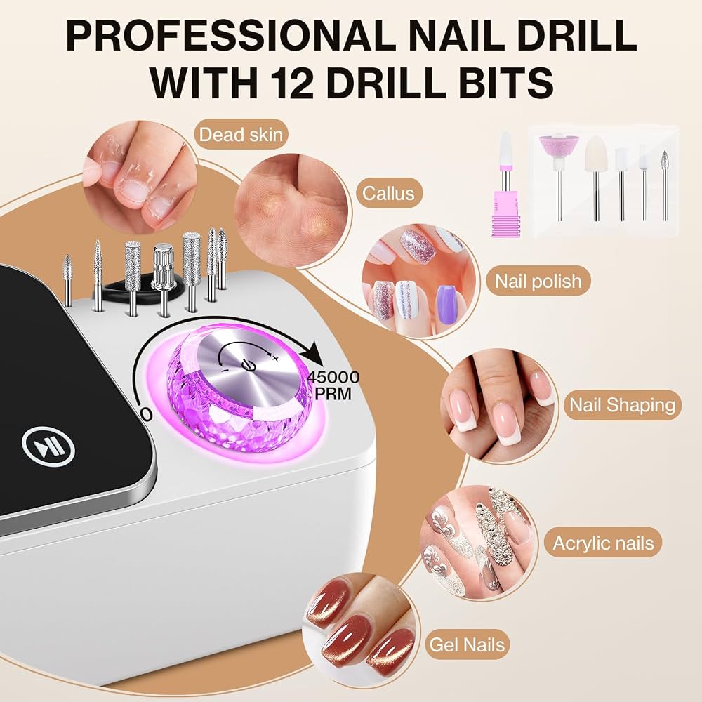 Professional Electric Nail Drill 45.000RPM | Smart LCD Touch Screen E-File for Acrylic & Gel Nails