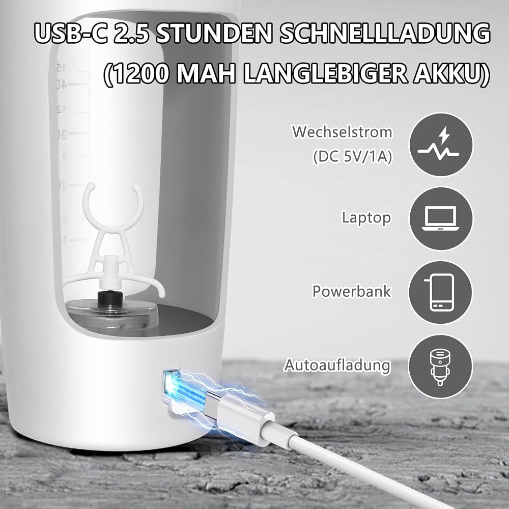 SOARFLY Electric Protein Shaker With Powder Compartment, 650 ml, USB Rechargeable, Mixer for Milk Shake, BPA-Free