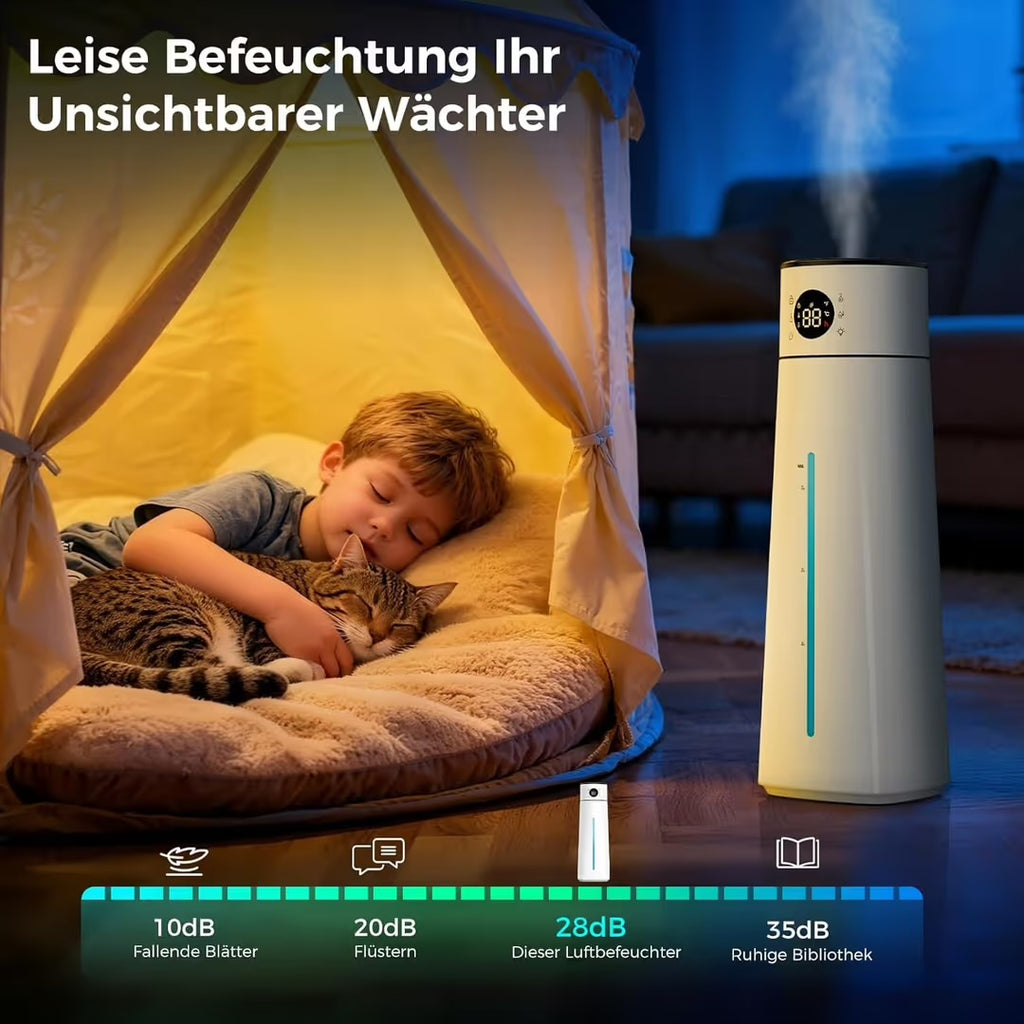 8L Large Room Air Humidifier with Auto Humidity Control – 80H Runtime, Top Fill, Remote Control & 24H Timer