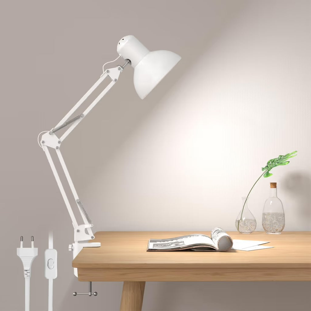Adjustable Clamp Desk Lamp – Flexible Industrial-Style Table Light with E27 Socket