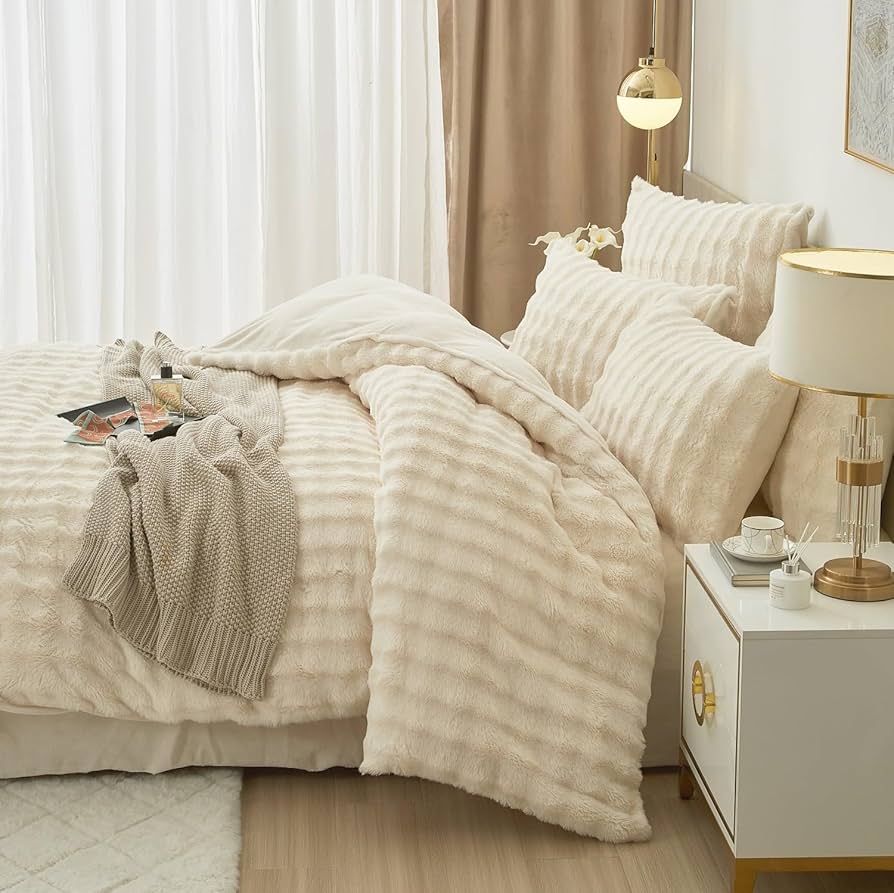 Winter Plush Bed Linen 200 x 220 cm Cream Beige White