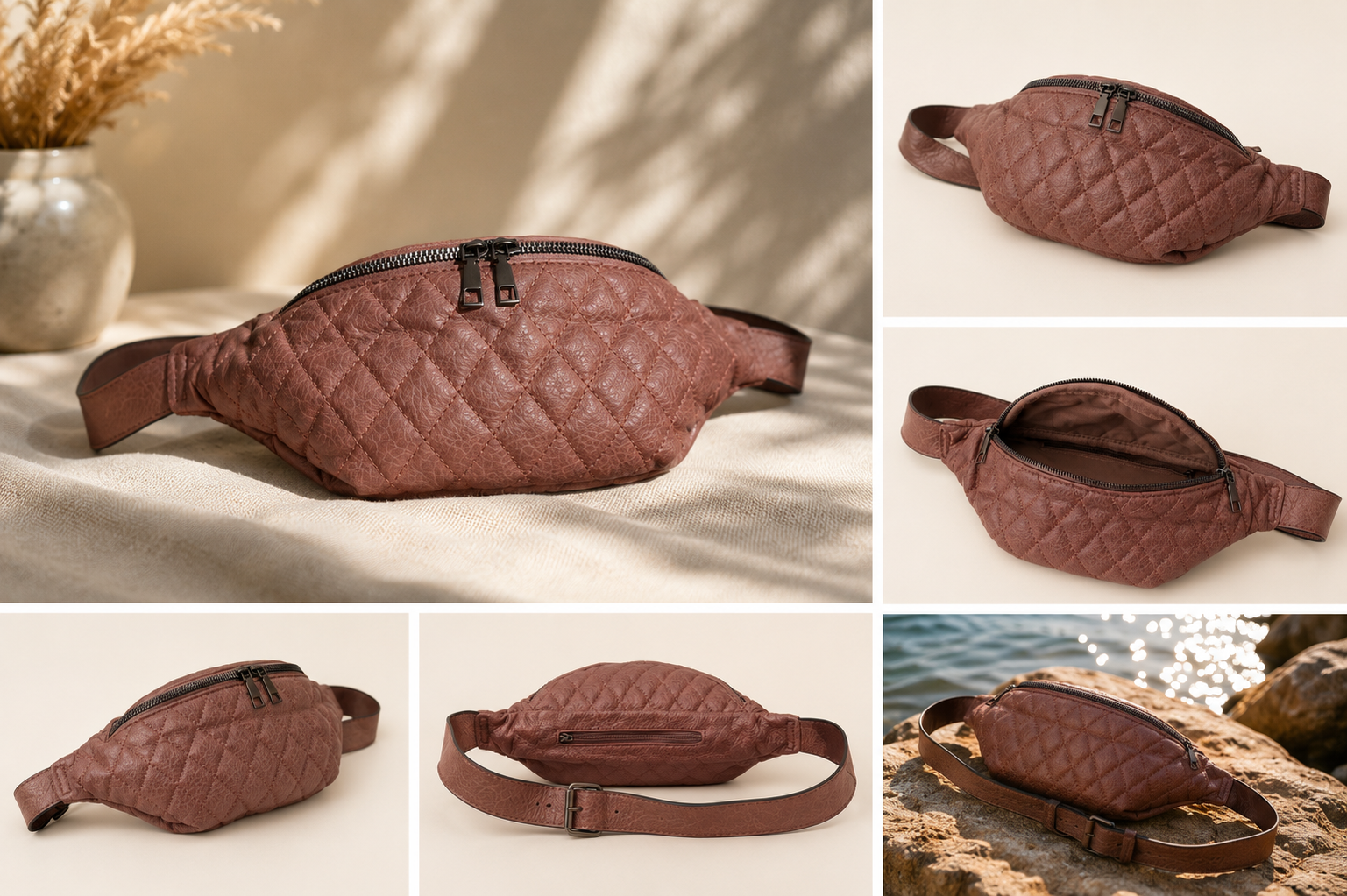 Quilted Mocha Brown Belt Bag