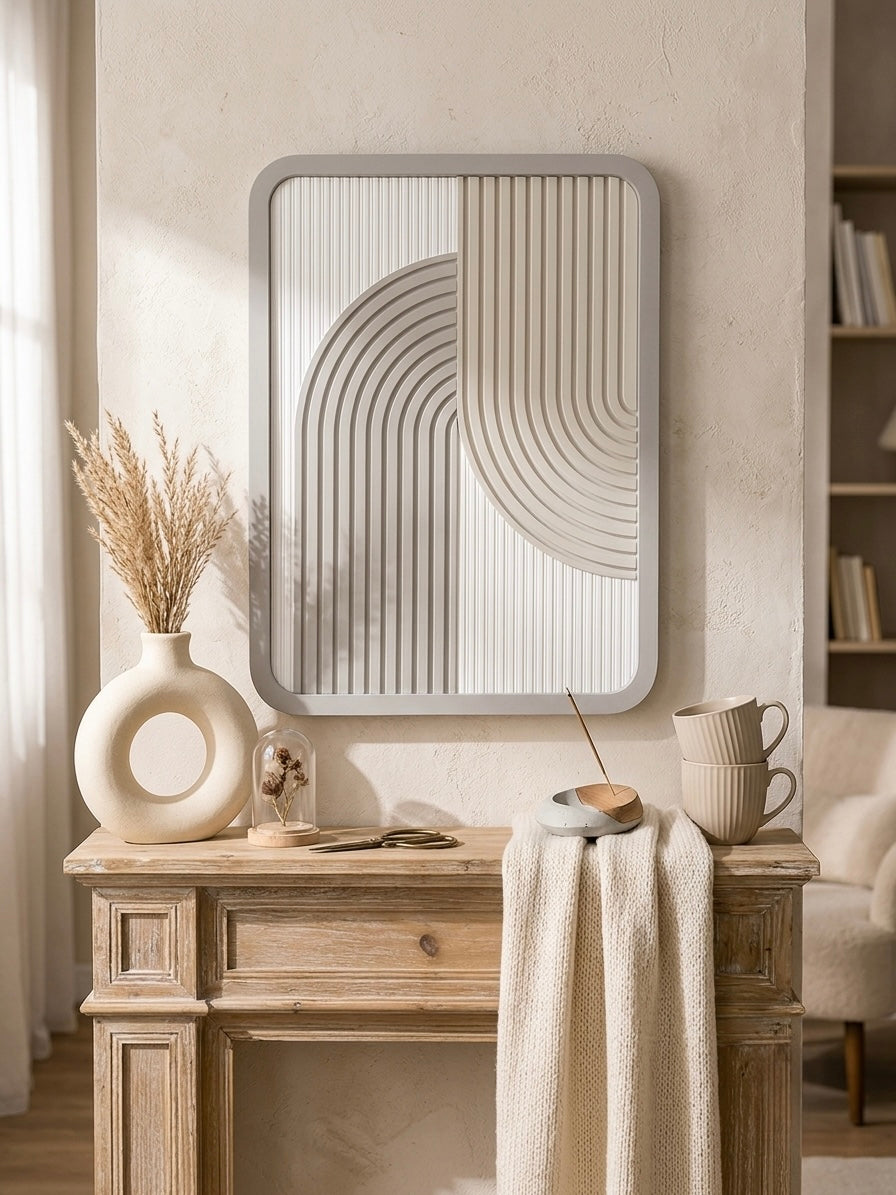 3D Ribbed Arch Wall Art | Textured Modern Boho Wall Decor (30x40cm)