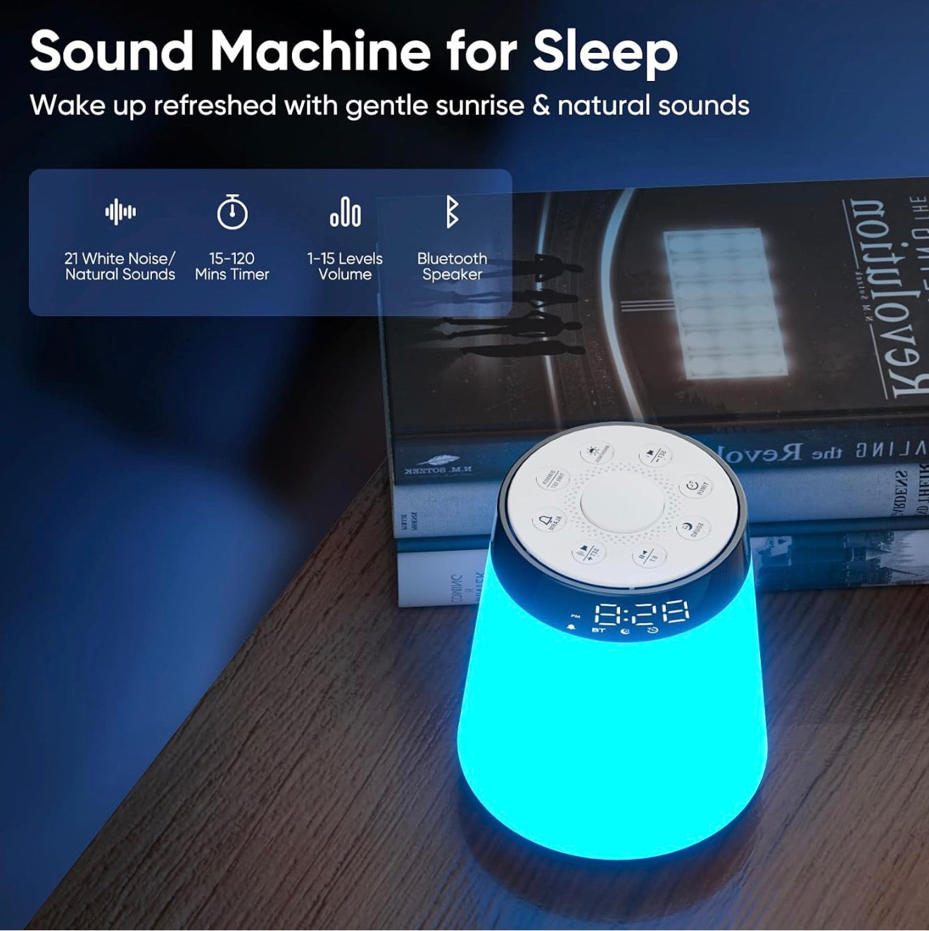 All-in-One Sunrise Alarm Clock & Bluetooth Speaker – White Noise Machine, 12-Color Night Light & Sleep Sound Machine
