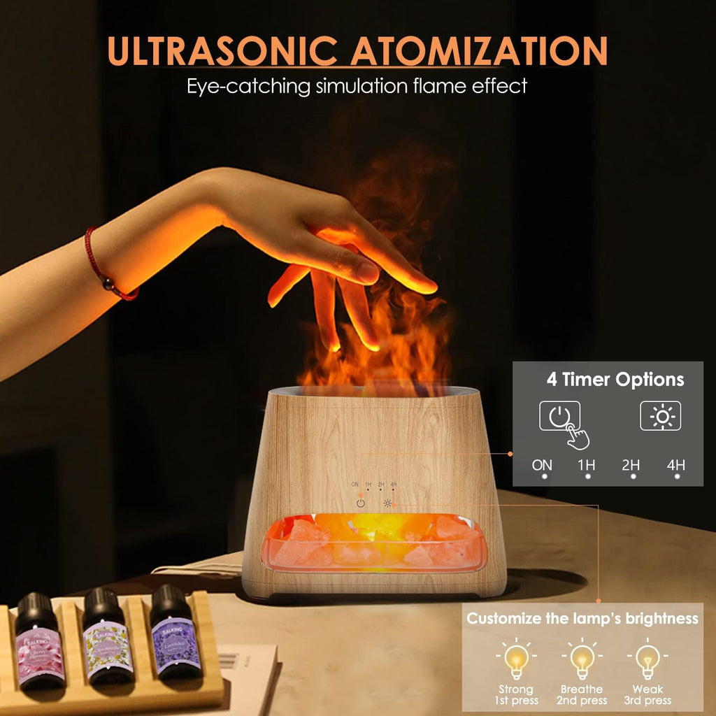 SALKING 2-in-1 Himalayan Salt Lamp & Essential Oil Diffuser – Flame Effect
