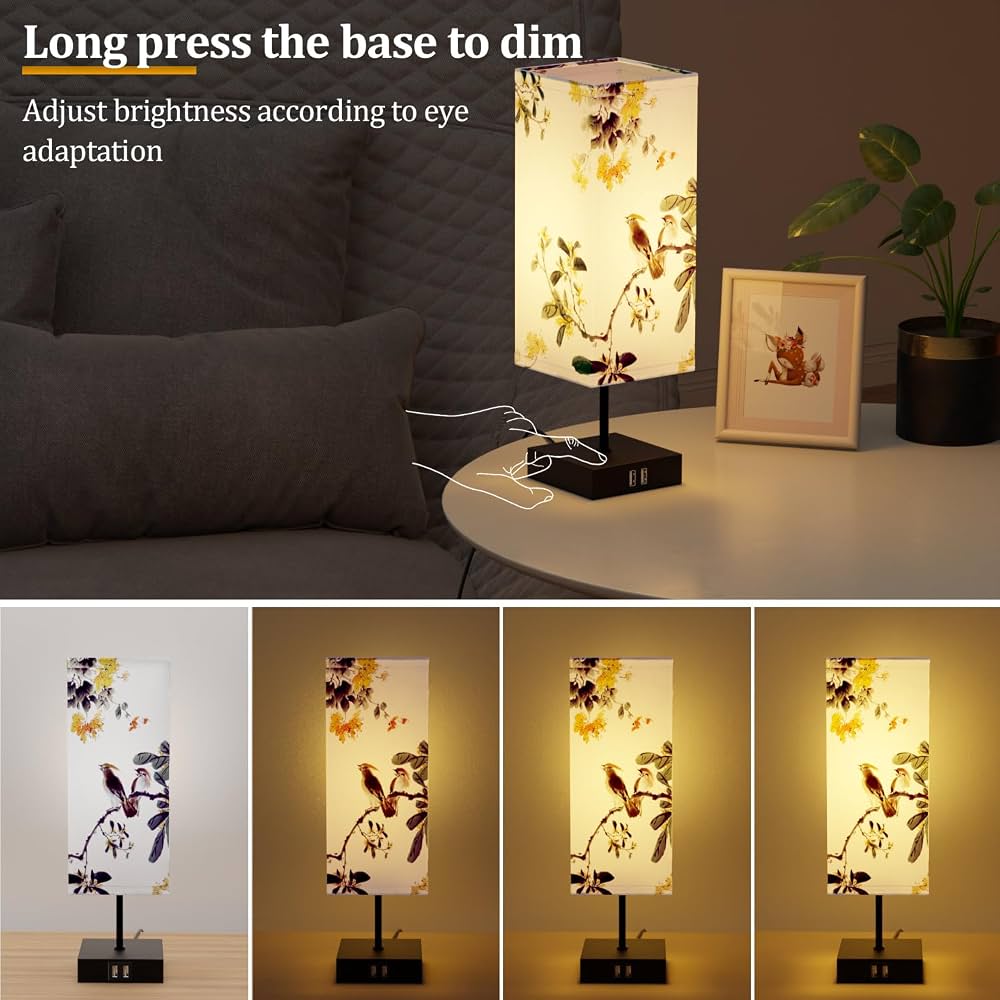 Modern Touch Bedside Lamps with USB Ports (Set of 2)