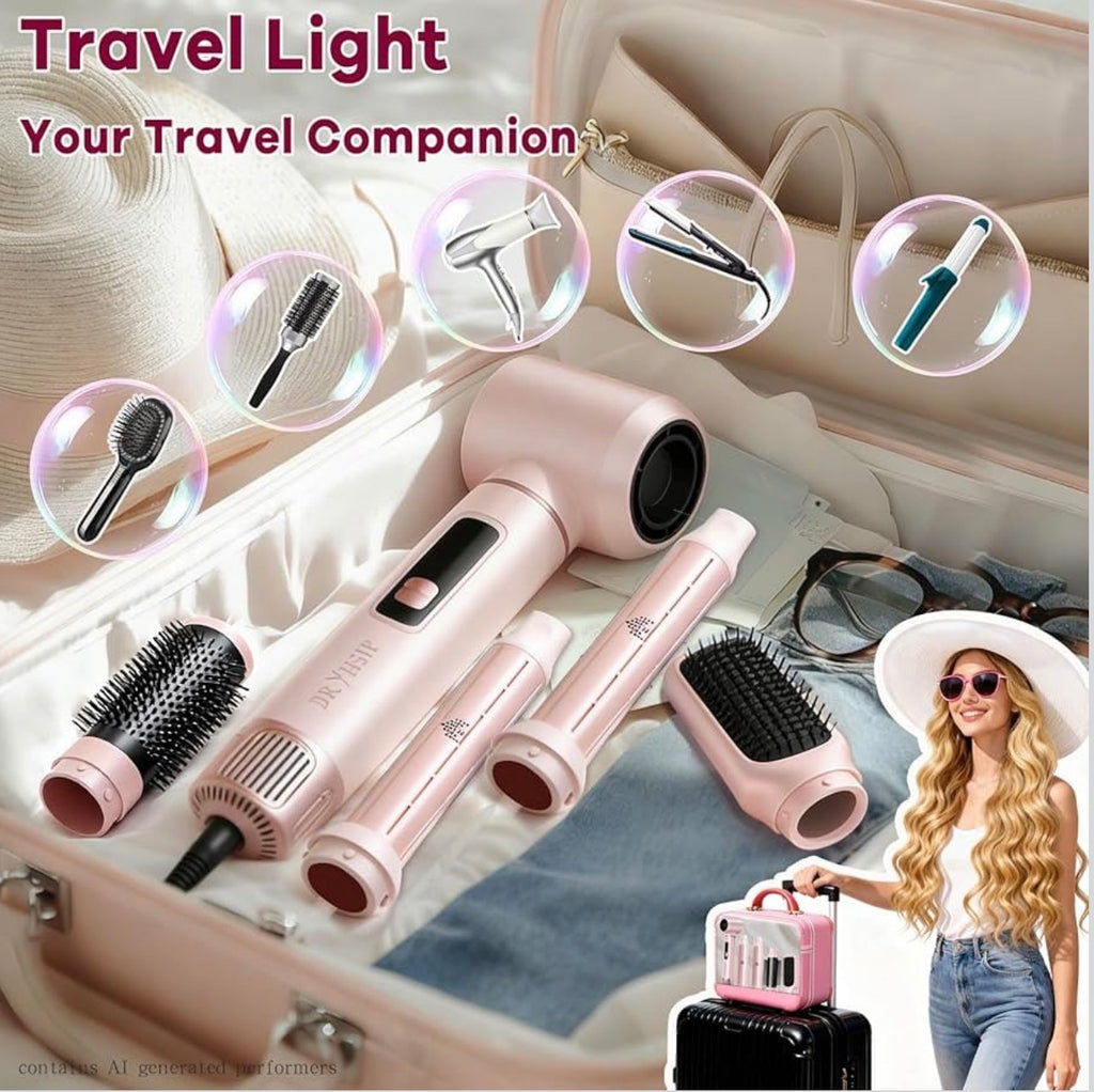 Dryhsip 5-in-1 Professional Hair Styler & Air Dryer Kit | Pearl Pink