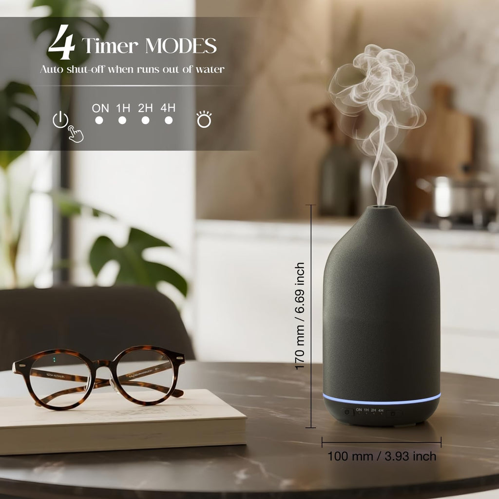 Natural Ceramic Ultrasonic Essential Oil Diffuser | 200ml Cool Mist Humidifier & 7-Color LED Aromatherapy