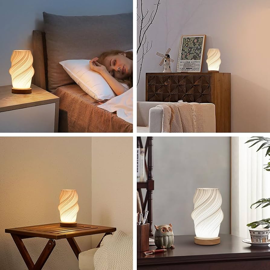 3D Printed Spiral LED Table Lamp – 3 Colour Temperatures & 9 Brightness Levels