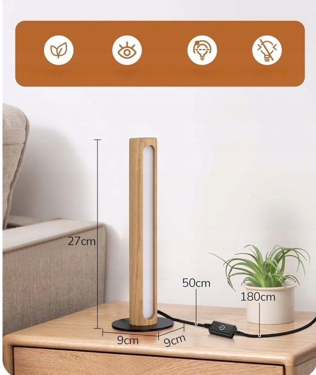 Modern Minimalist Solid Wood LED Table Lamp | Dimmable Touch Control & 3 Color Temperatures