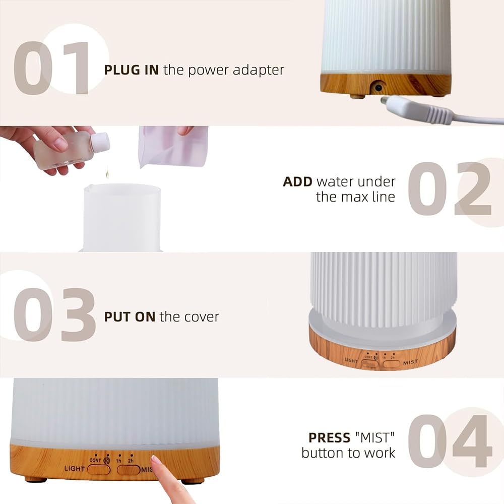 Nordic-Style Essential Oil Diffuser, 100 ml Aromatherapy Diffuser with Cold Mist Sprayer, 7 Changing Lights