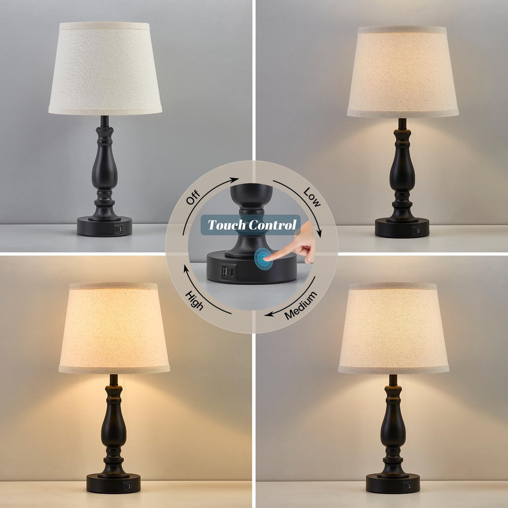 Modern Bedside Table Lamps – Set of 2 with USB-A & USB-C Charging Ports