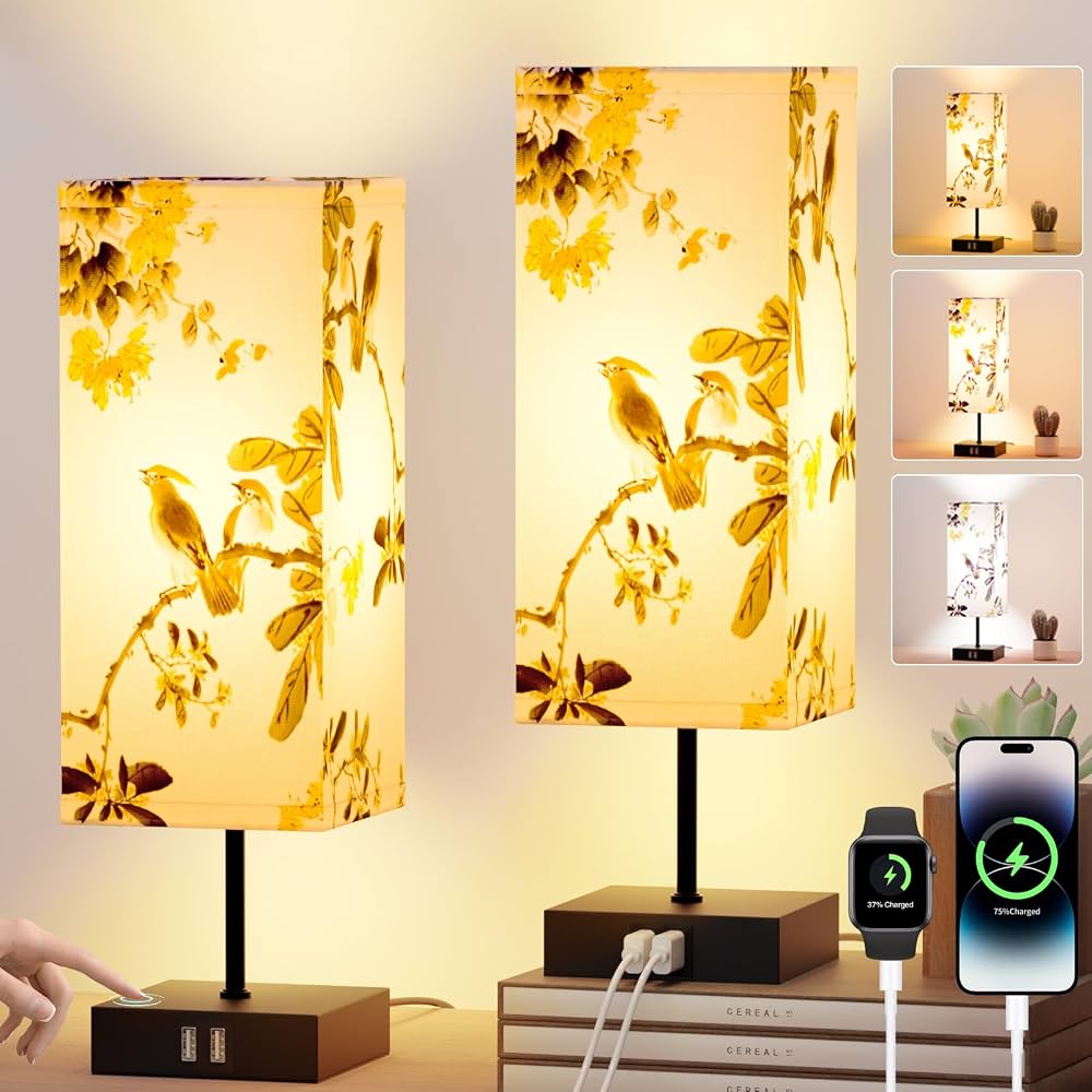 Modern Touch Bedside Lamps with USB Ports (Set of 2)