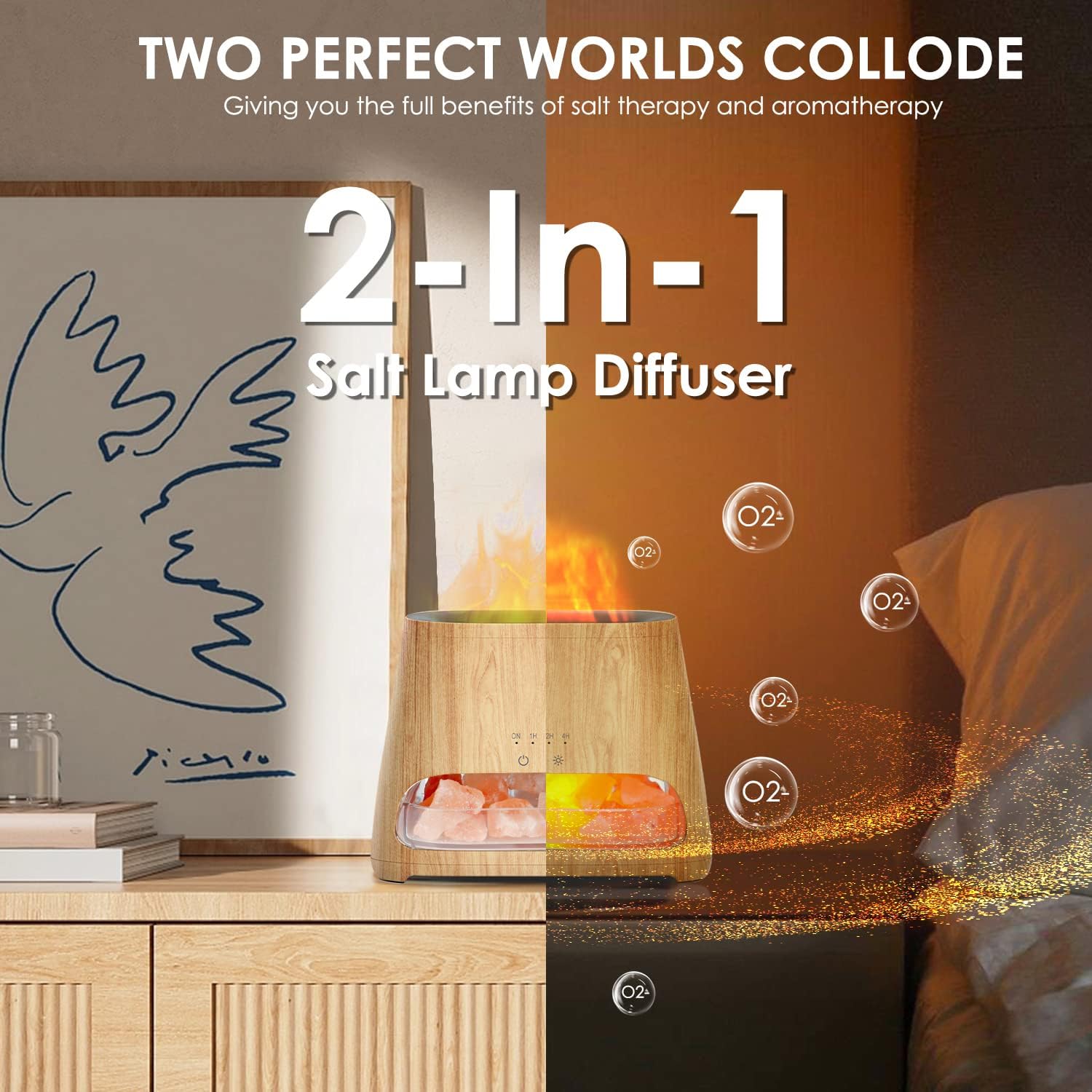 SALKING 2-in-1 Himalayan Salt Lamp & Essential Oil Diffuser – Flame Effect