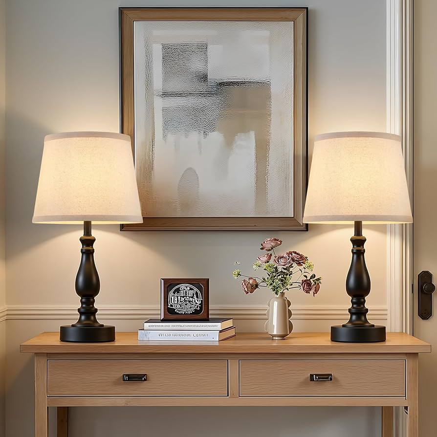 Modern Bedside Table Lamps – Set of 2 with USB-A & USB-C Charging Ports
