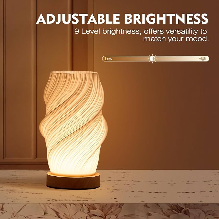 3D Printed Spiral LED Table Lamp – 3 Colour Temperatures & 9 Brightness Levels