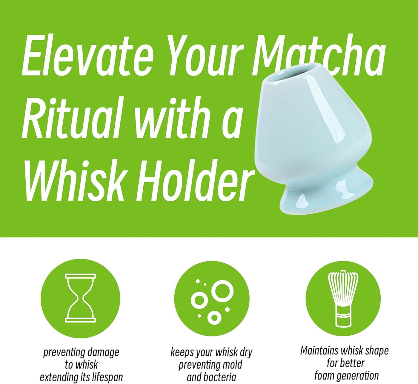 Matcha Tea Set with 100-Prong Bamboo Whisk, Scoop, Spoon & Ceramic Whisk Holder