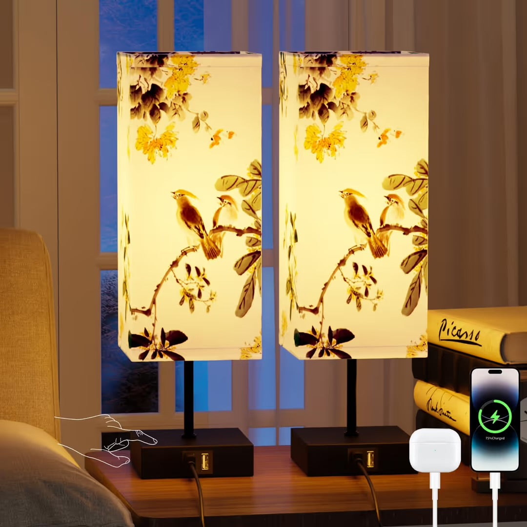 Modern Touch Bedside Lamps with USB Ports (Set of 2)