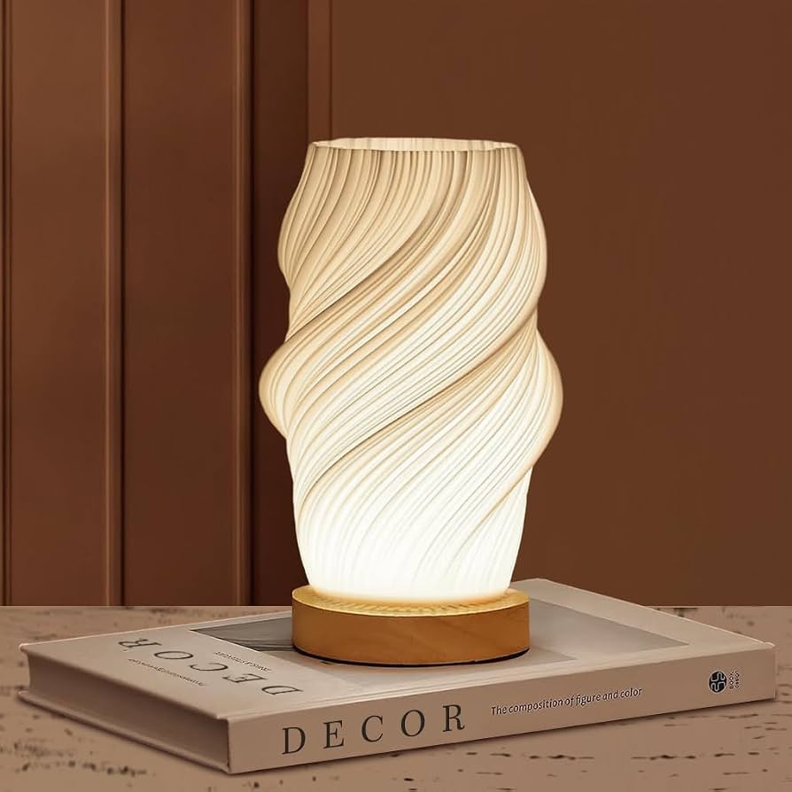 3D Printed Spiral LED Table Lamp – 3 Colour Temperatures & 9 Brightness Levels