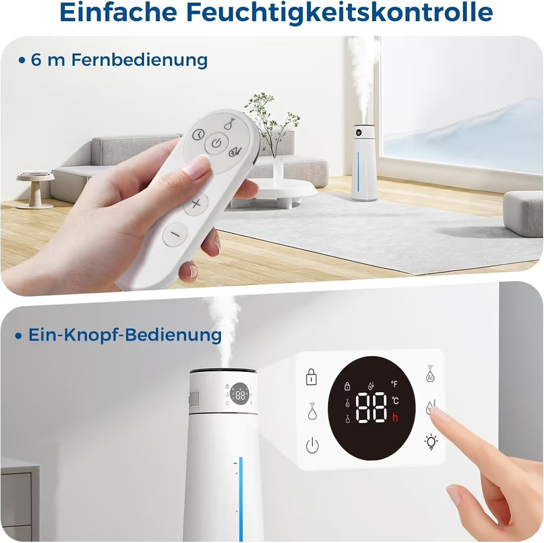 8L Large Room Air Humidifier with Auto Humidity Control – 80H Runtime, Top Fill, Remote Control & 24H Timer