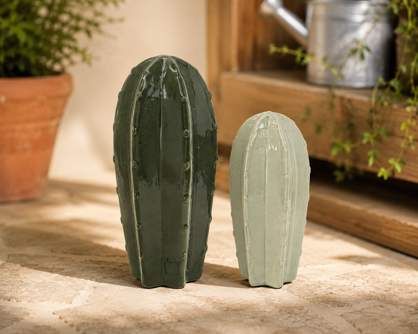 Ceramic Cactus Decoration Set – Modern Home Décor (2 Pieces)