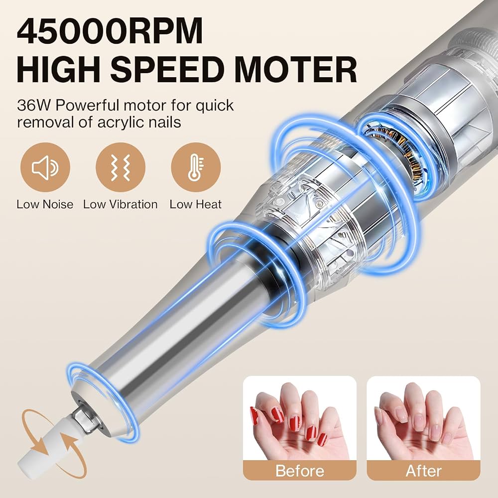 Professional Electric Nail Drill 45.000RPM | Smart LCD Touch Screen E-File for Acrylic & Gel Nails