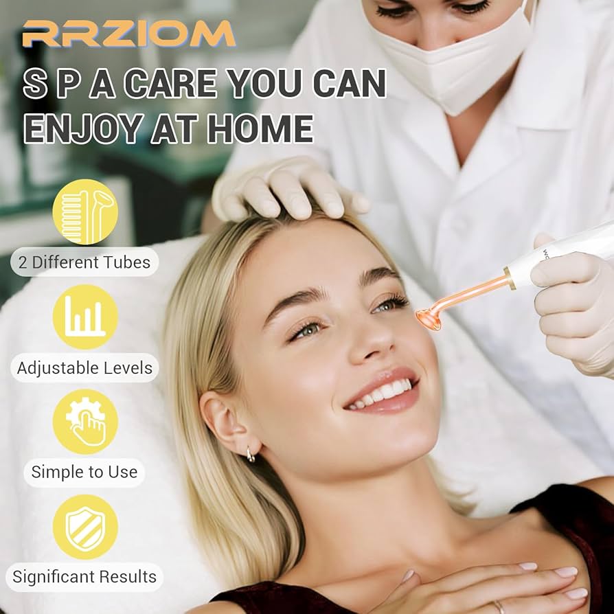 RRZIOM High-Frequency Scalp & Hair Care Comb – 2-in-1 Electric Scalp Massager with Neon Red Light, 2 Glass Attachments