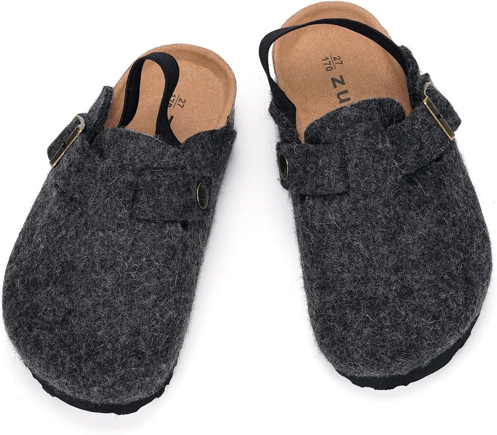 Kids' Thermal Felt Clogs with Cork Footbed & Adjustable Buckle – Non-Slip Slip-On Shoes