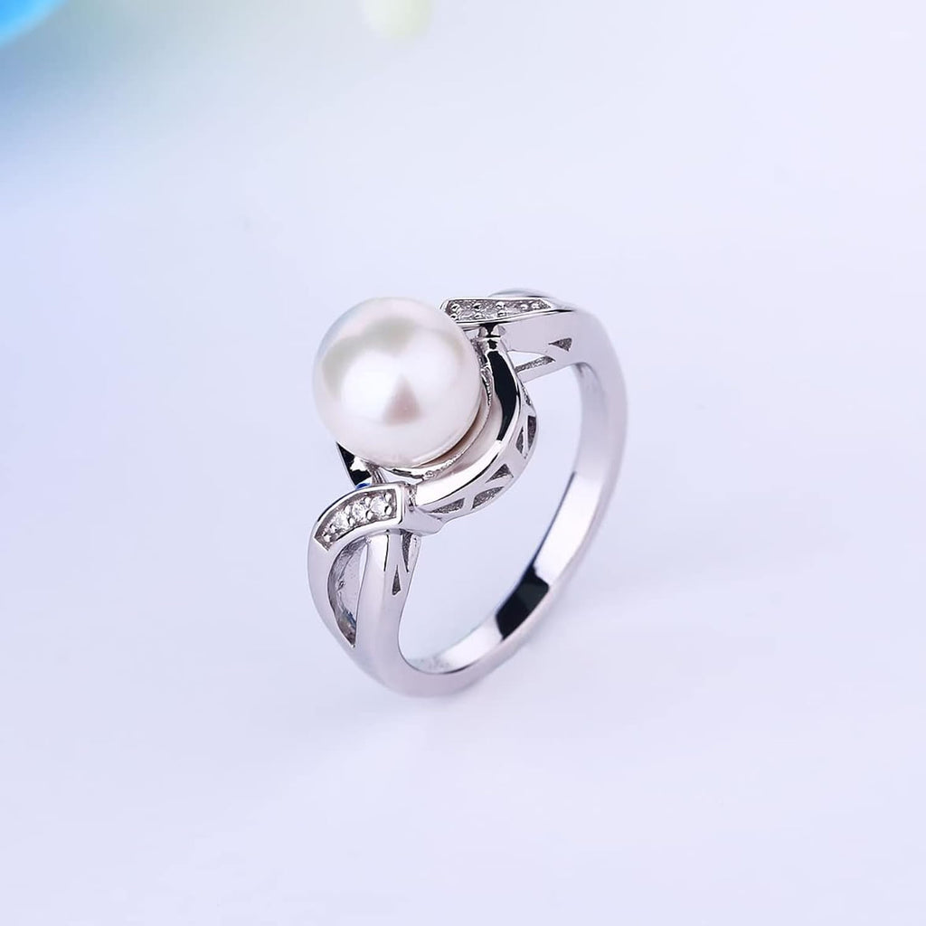 JO WISDOM Pearl Ring - 925 Sterling Silver Infinity Cubic Zirconia