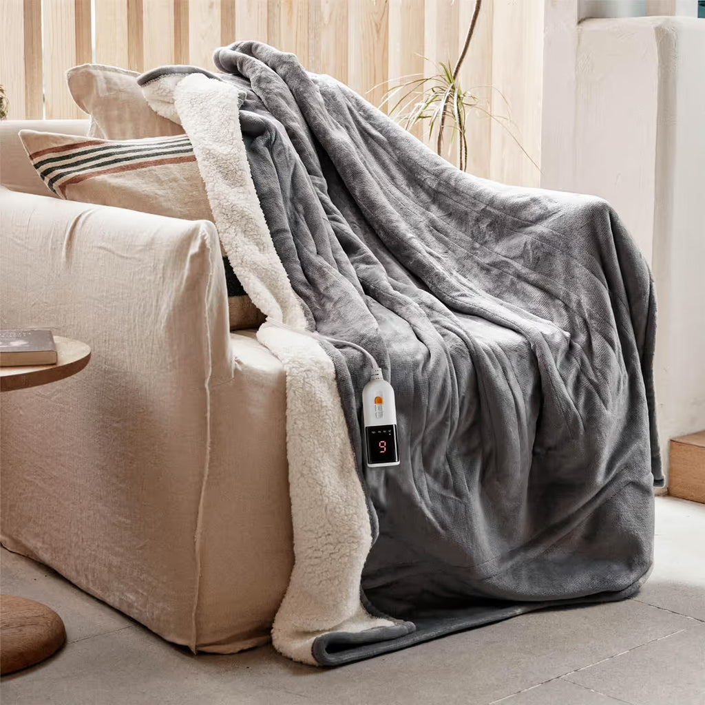 Electric Heated Throw Blanket | 130x180cm Reversible Flannel Sherpa with 9 Heat Levels & Auto-Off