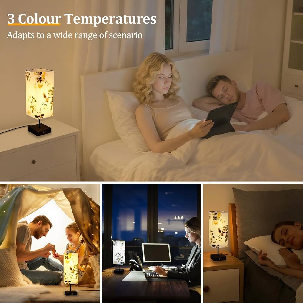 Modern Touch Bedside Lamps with USB Ports (Set of 2)