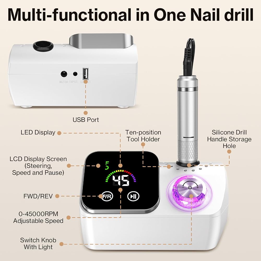 Professional Electric Nail Drill 45.000RPM | Smart LCD Touch Screen E-File for Acrylic & Gel Nails