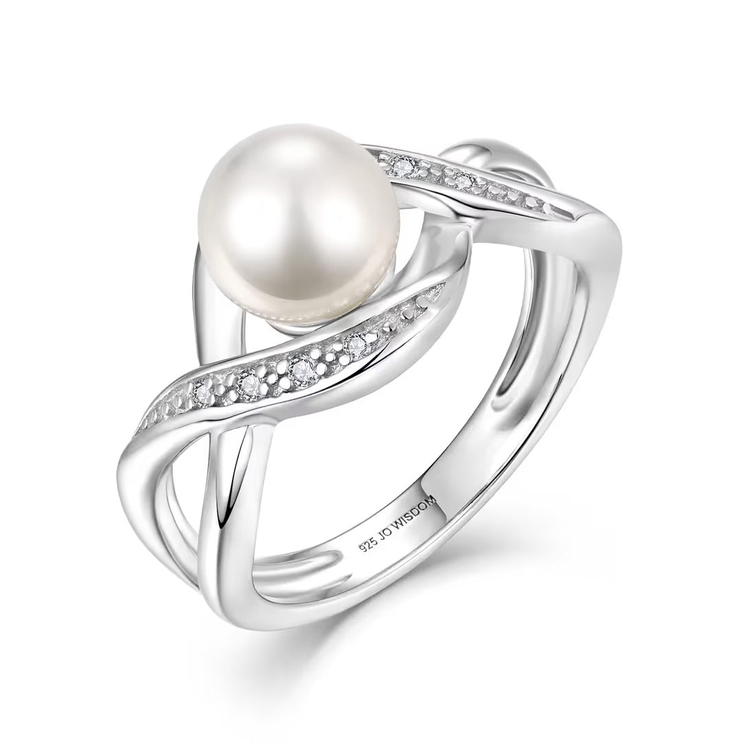 JO WISDOM Pearl Ring - 925 Sterling Silver Infinity Cubic Zirconia