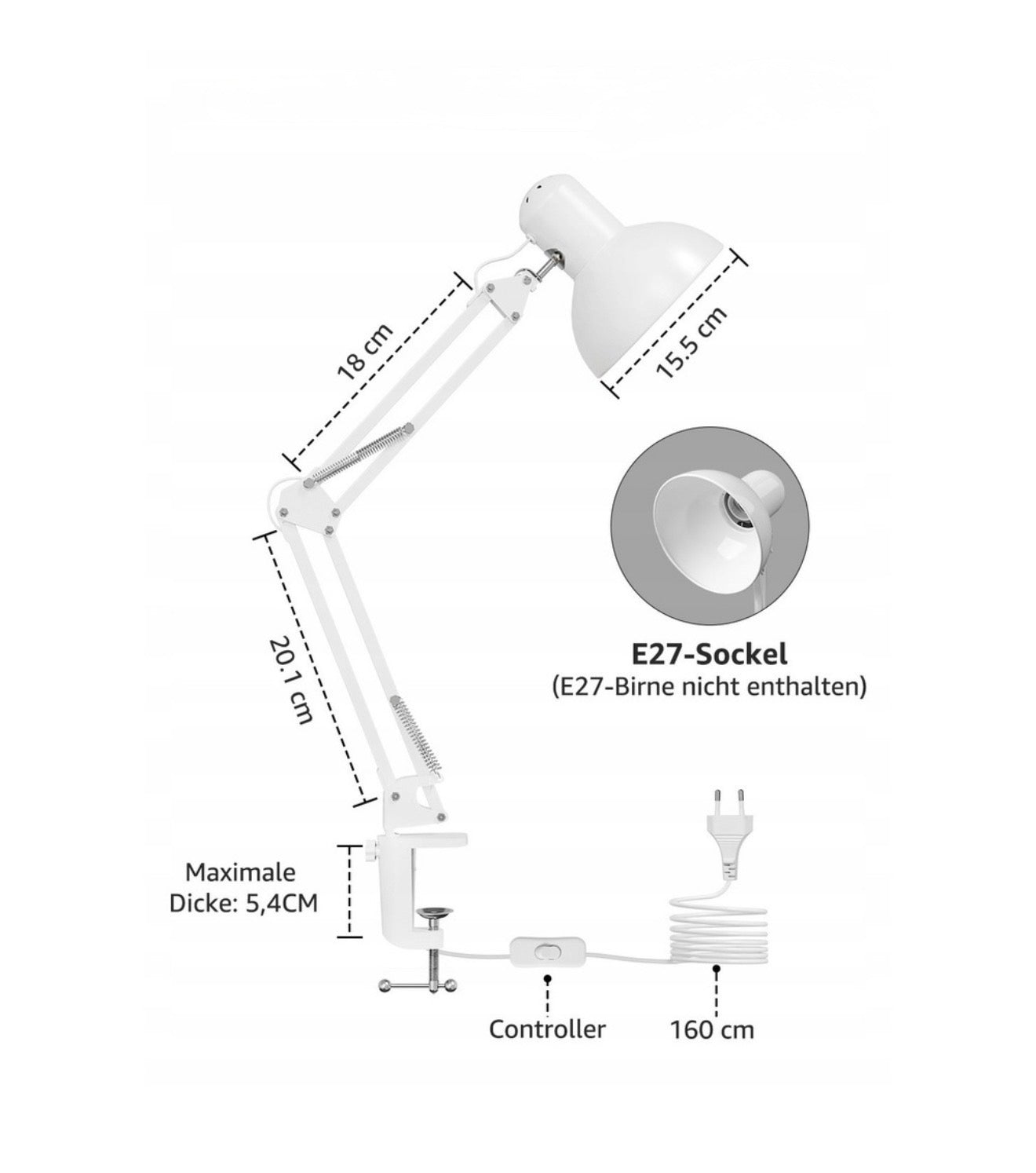 Adjustable Clamp Desk Lamp – Flexible Industrial-Style Table Light with E27 Socket