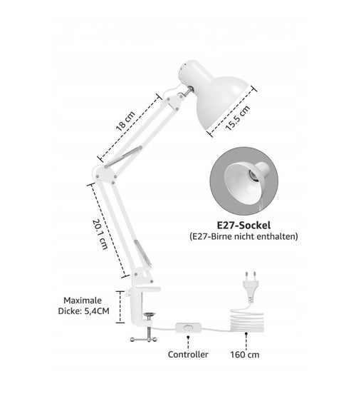 Adjustable Clamp Desk Lamp – Flexible Industrial-Style Table Light with E27 Socket