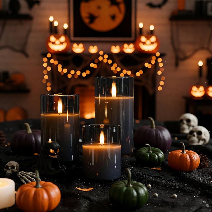 Grey Glass Flameless LED Candle Set with remote (3-Piece)