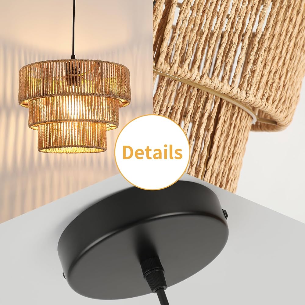 Boho Woven Rattan Pendant Light – Adjustable E27 Ceiling Lamp | Natural Paper Rope Hanging Light