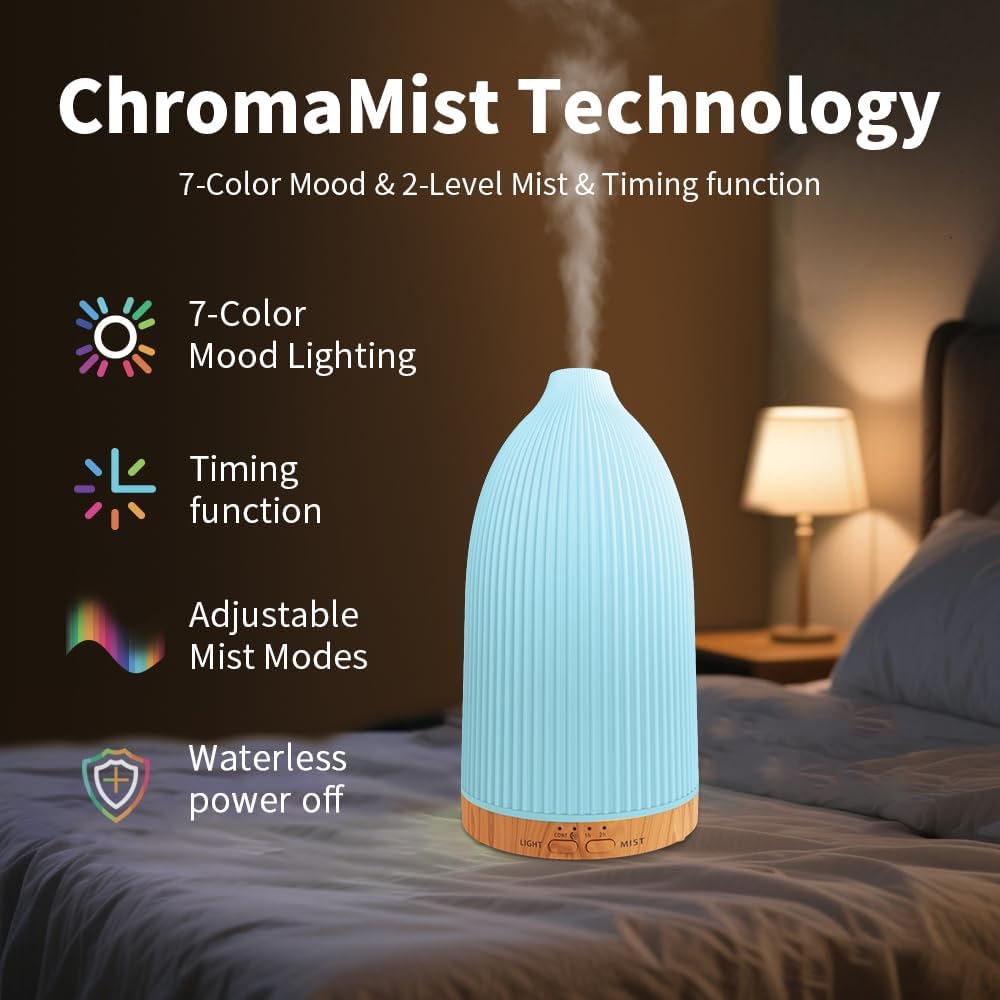 Nordic-Style Essential Oil Diffuser, 100 ml Aromatherapy Diffuser with Cold Mist Sprayer, 7 Changing Lights