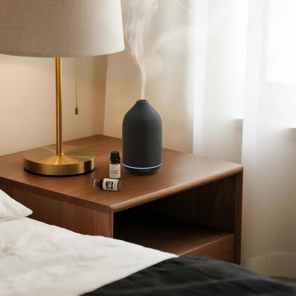 Natural Ceramic Ultrasonic Essential Oil Diffuser | 200ml Cool Mist Humidifier & 7-Color LED Aromatherapy